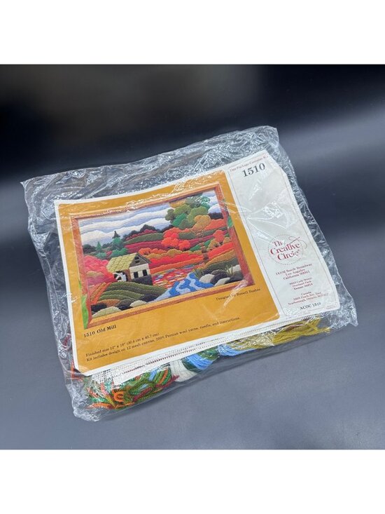 The Creative Circle Other - Vintage Crewel Embroidery Kit Creative Circle Old Mill 1981 Farmhouse Fiber Art